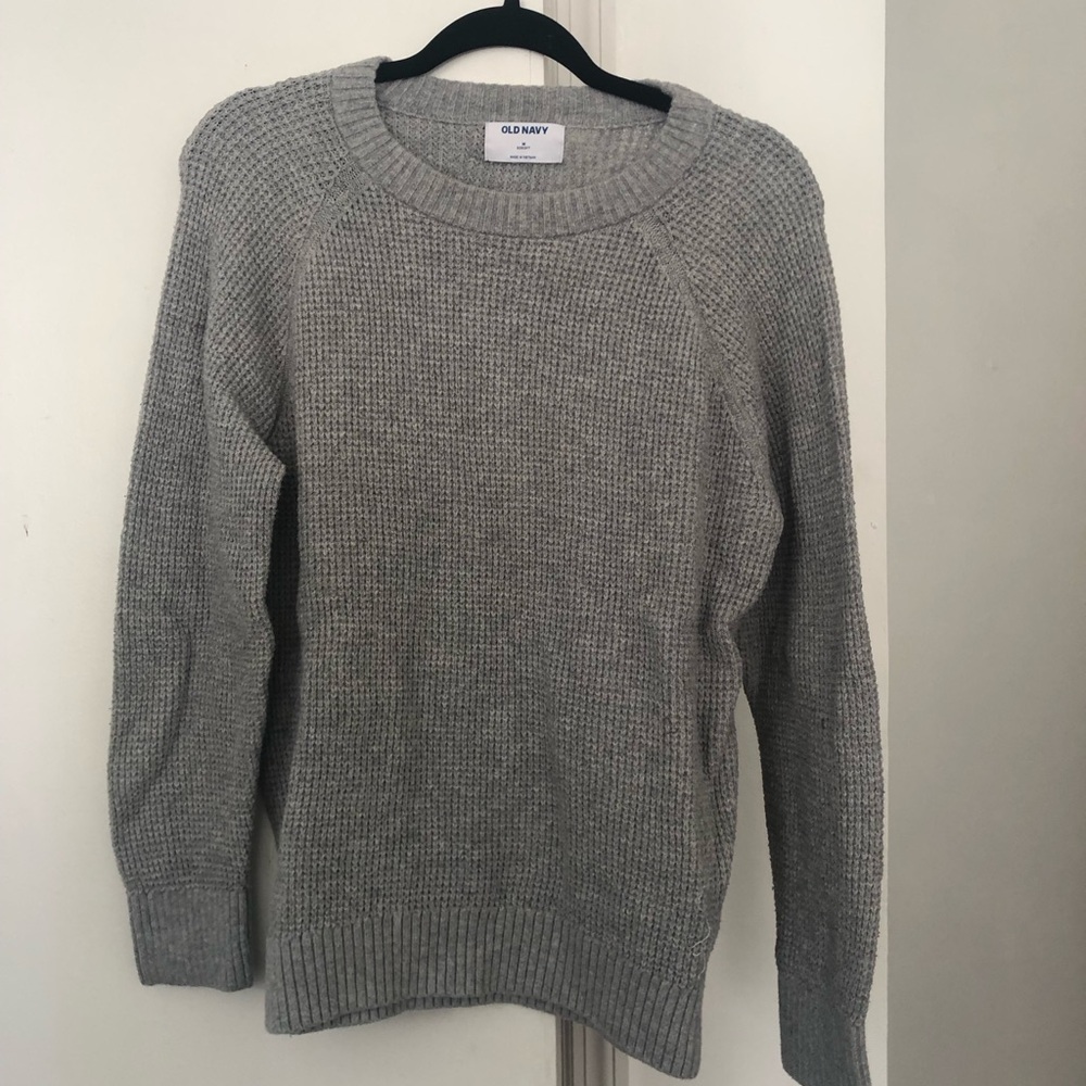 Old Navy Gray Waffle-Knit Crew Sweater